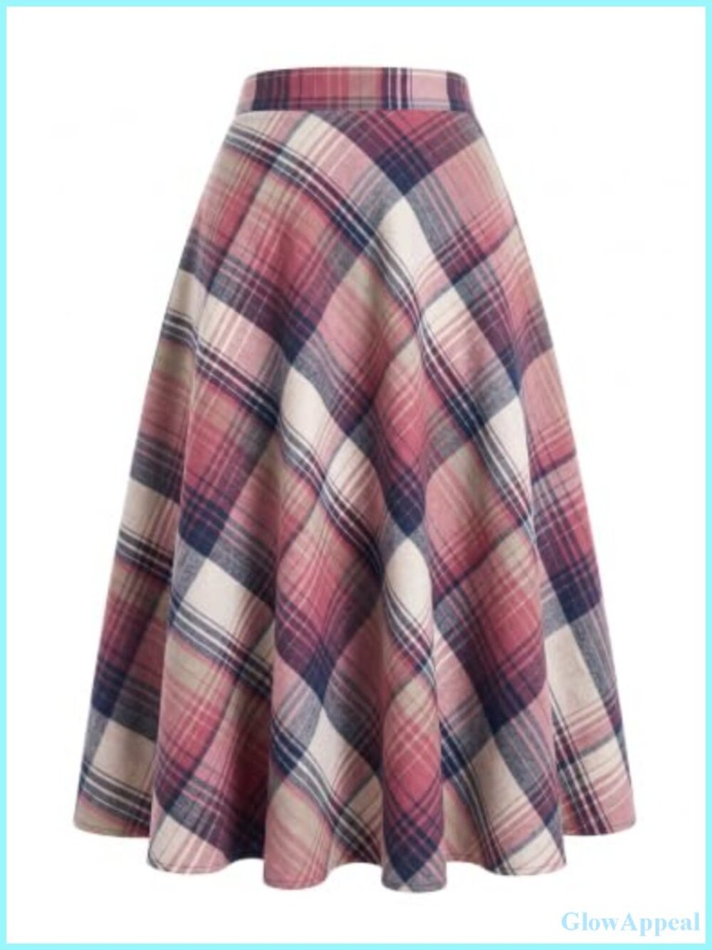 Women's Plaid A-Line Midi Skirt Elastic Waist with Pockets